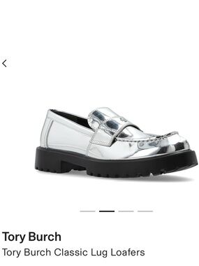 TORY BURCH $398 RARE Mirror
Metallic Silver Leather Lug Sole
Loafers Women's  8